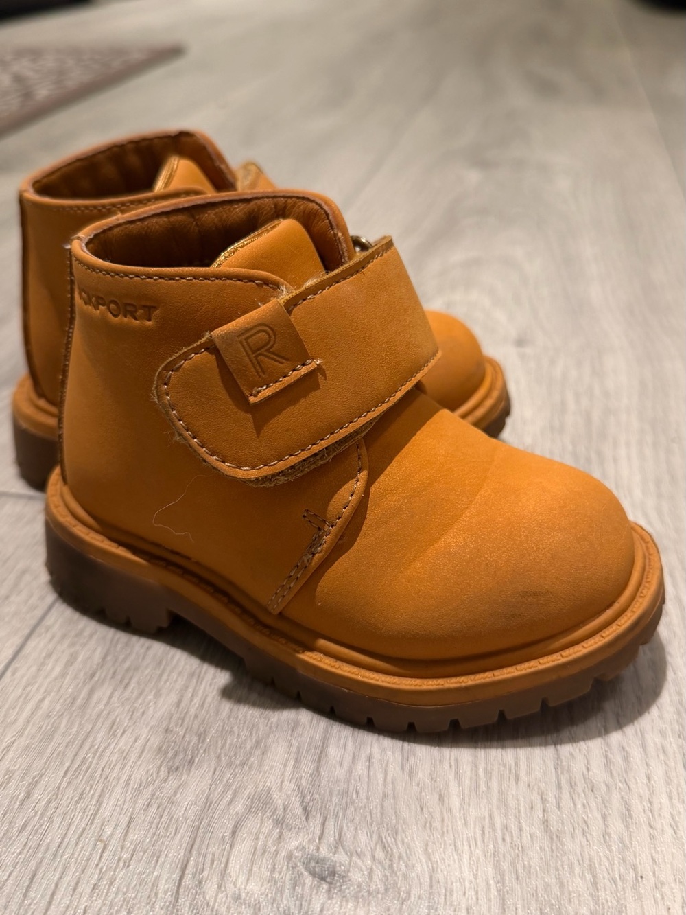 Rockport Kids Tan Leather Hook-and-Loop Ankle Boots